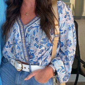 Addie Blue long sleeve Floral Top